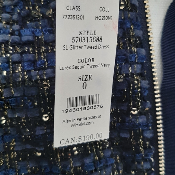 White House Black Market Lurex Sequin Navy Tweed Dress Size 0 NWT - Picture 11 of 11